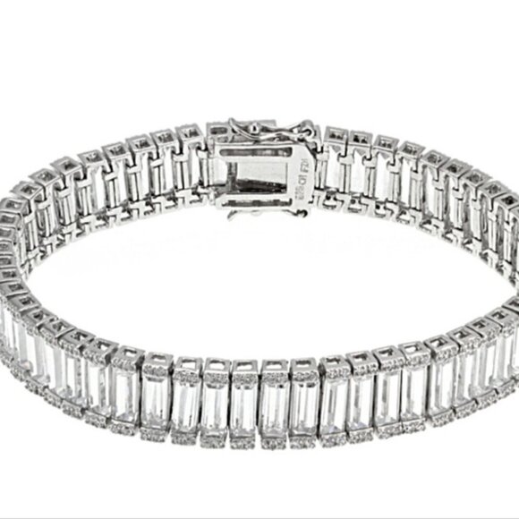 Sears Sterling Silver White Diamond Simulant 47ctw Baguette and Round Diamond - Picture 3 of 11